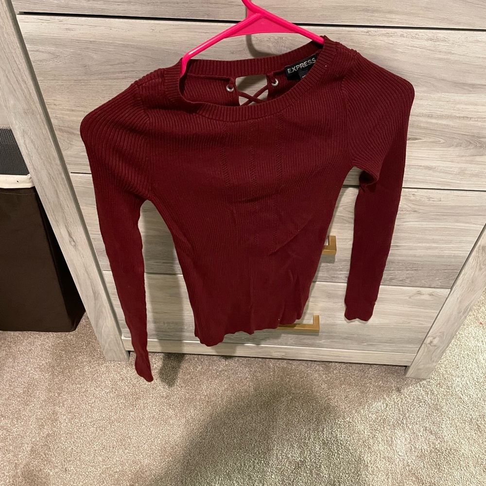 Express Women's Deep Red Long Sleeve Top